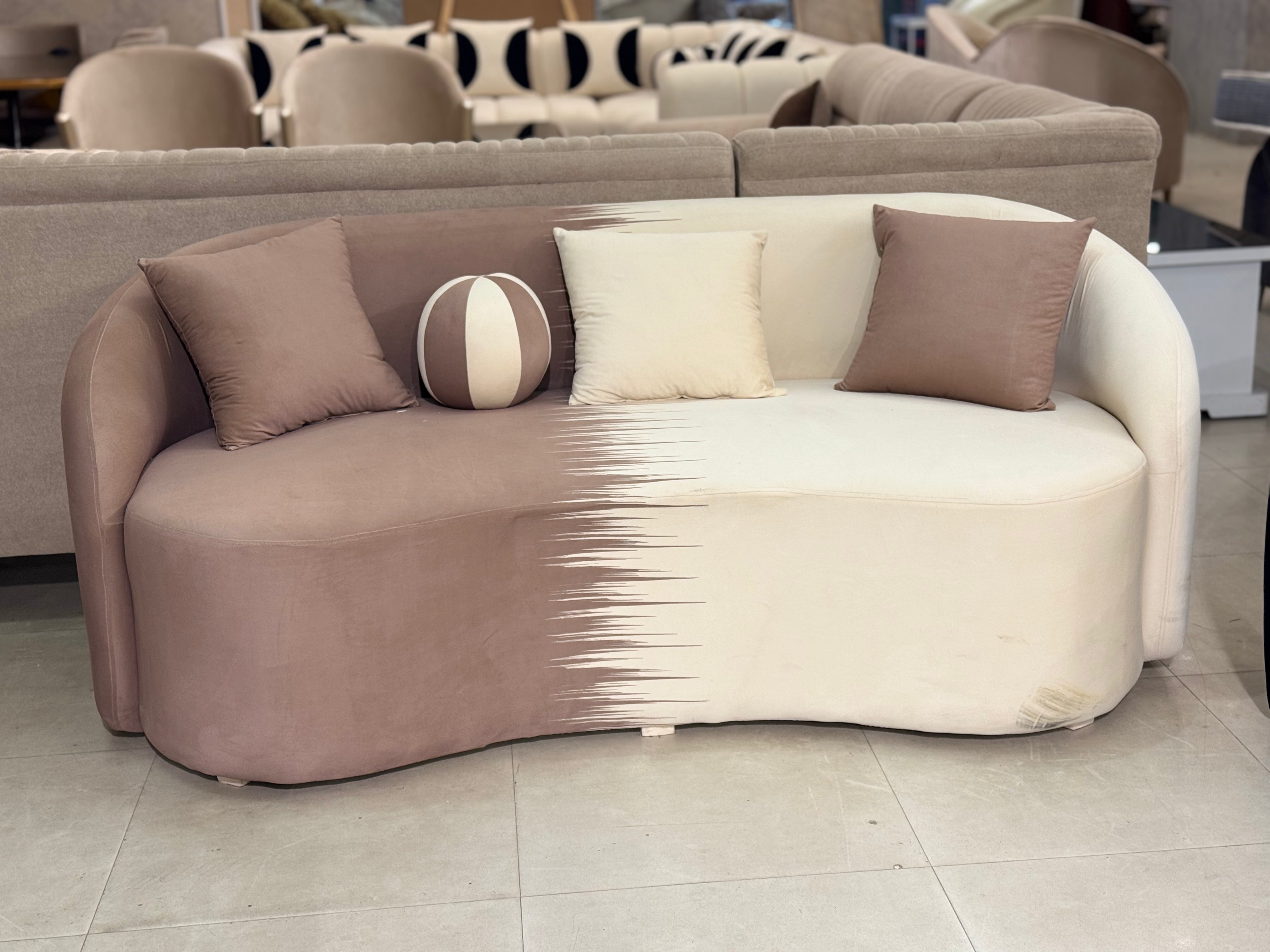 Pink Mauve Upholstery with Curved Organic Design
