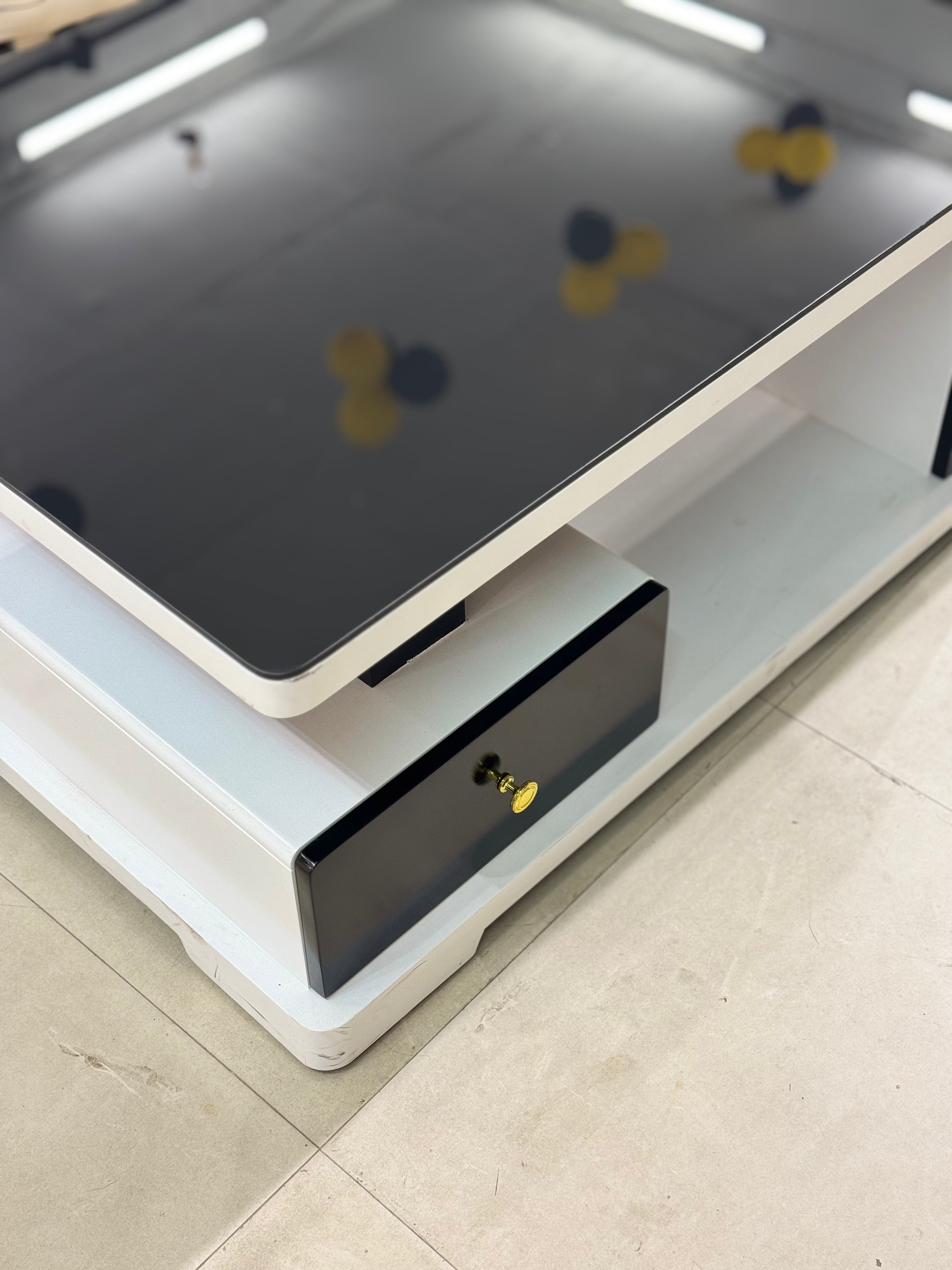 Modern Minimalist Black Glass Top with White & Black Base