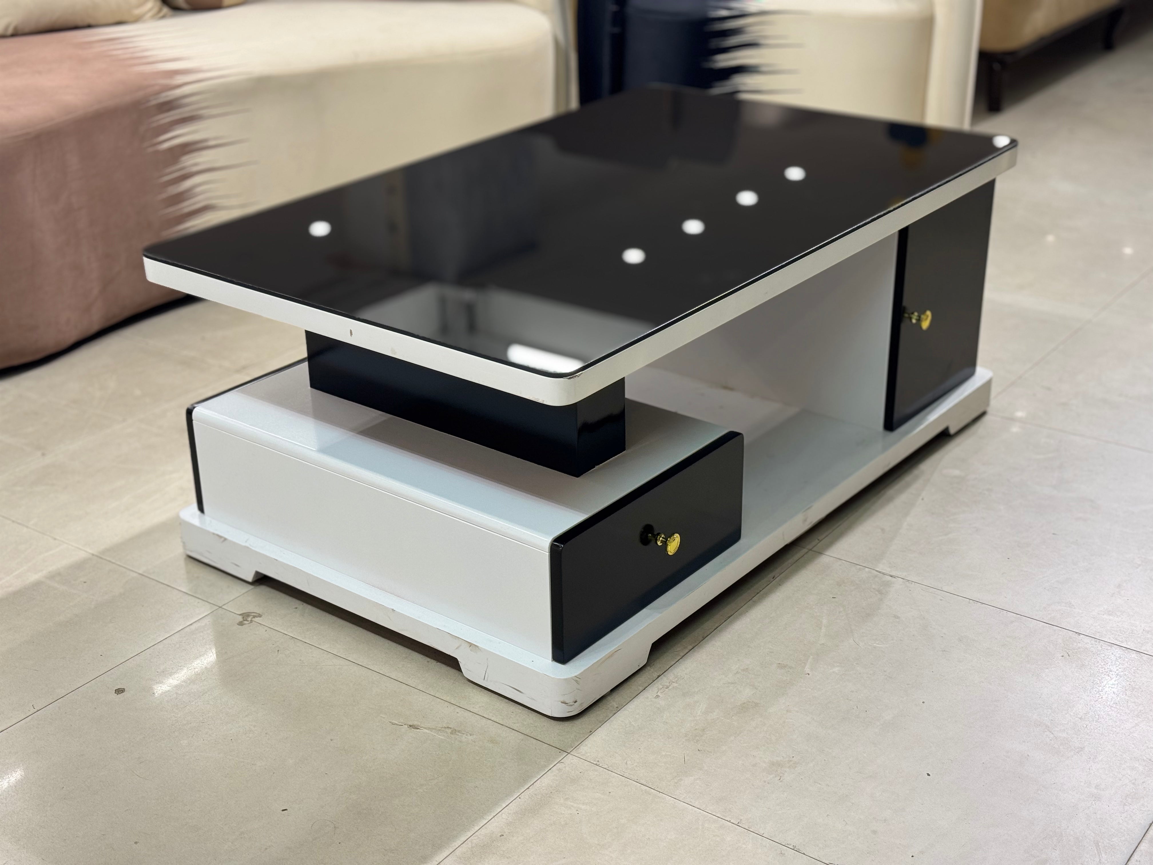 Modern Minimalist Black Glass Top with White & Black Base