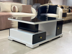 Modern Minimalist Black Glass Top with White & Black Base
