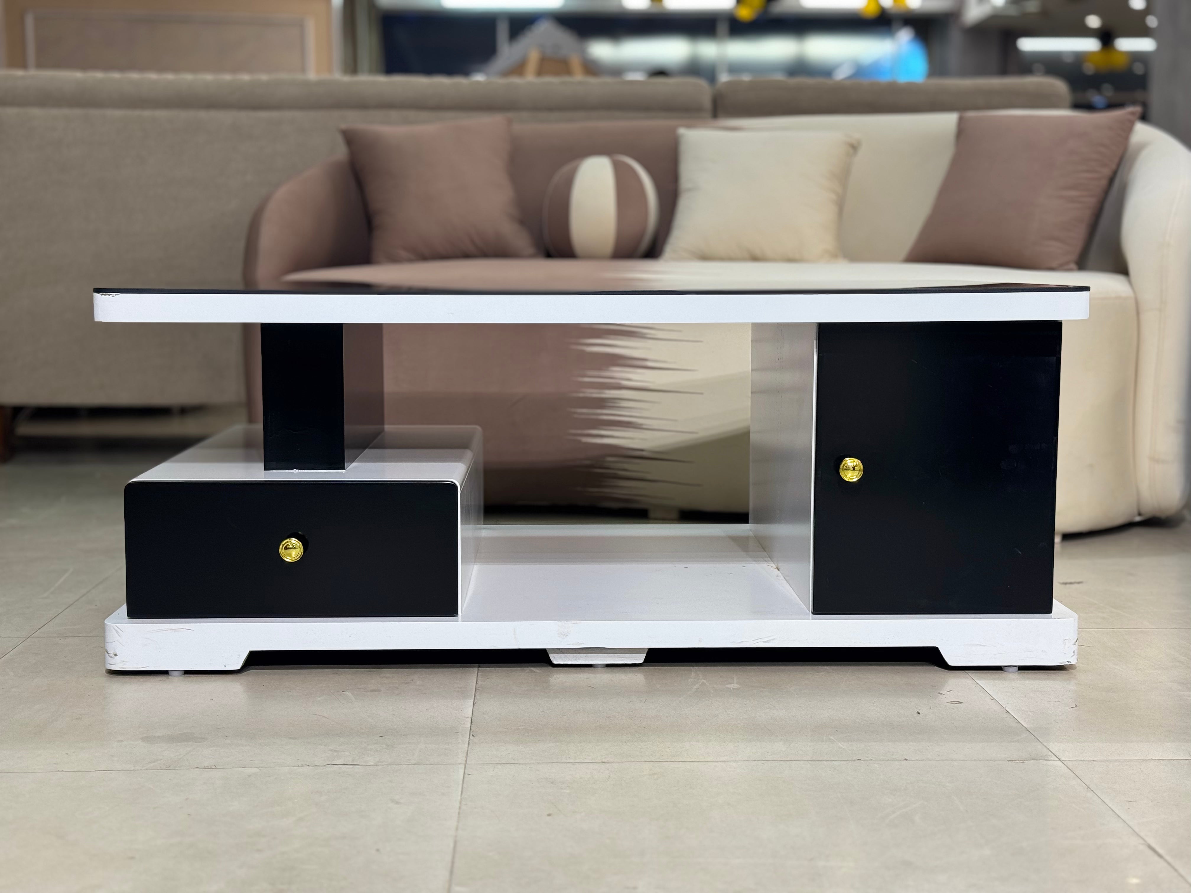 Modern Minimalist Black Glass Top with White & Black Base