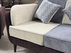 Cream & Gray Fabric with Black Base & Mid-Century Design