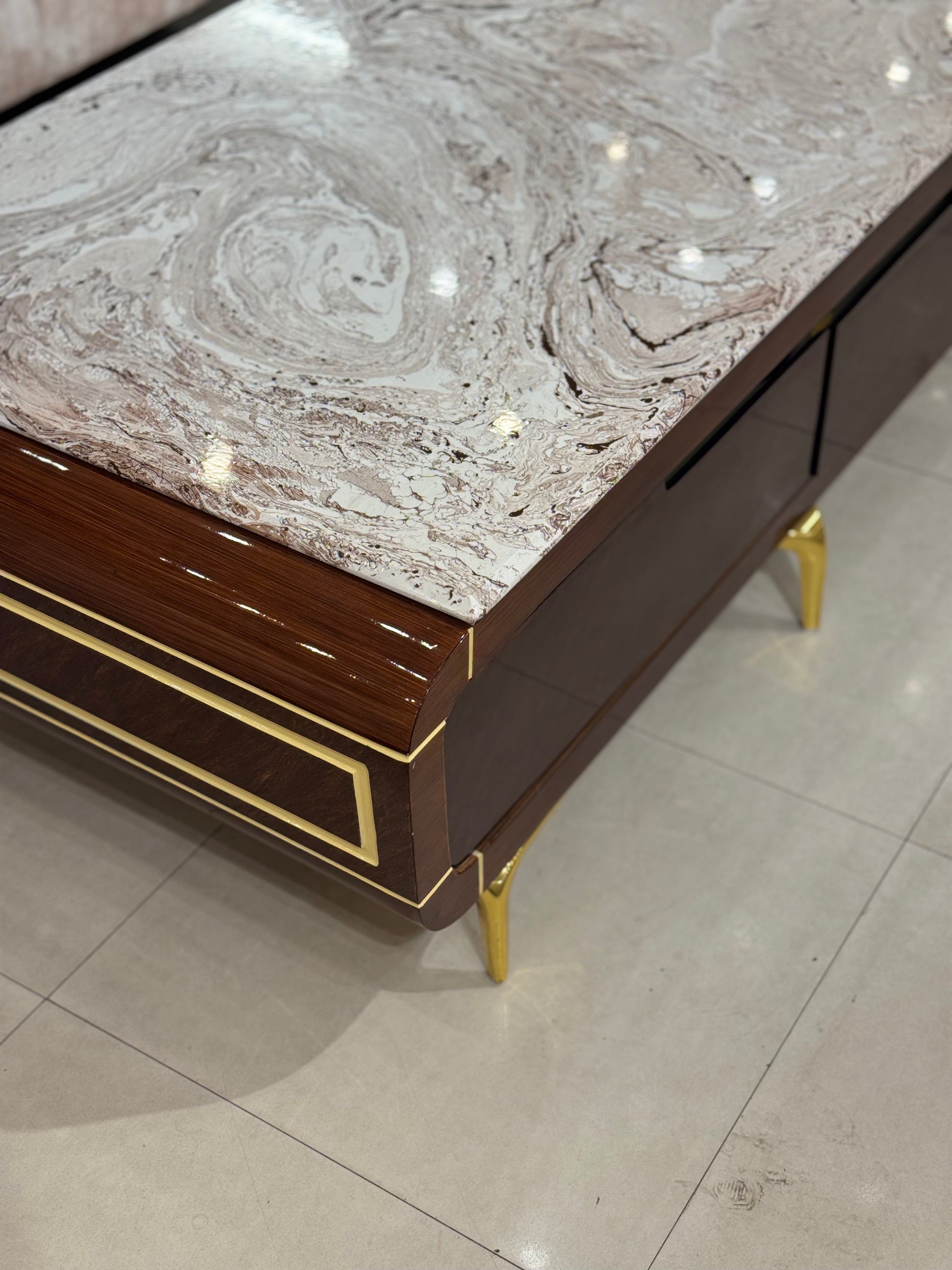 Modern Luxury Marble Top Coffee Table with Gold Accents