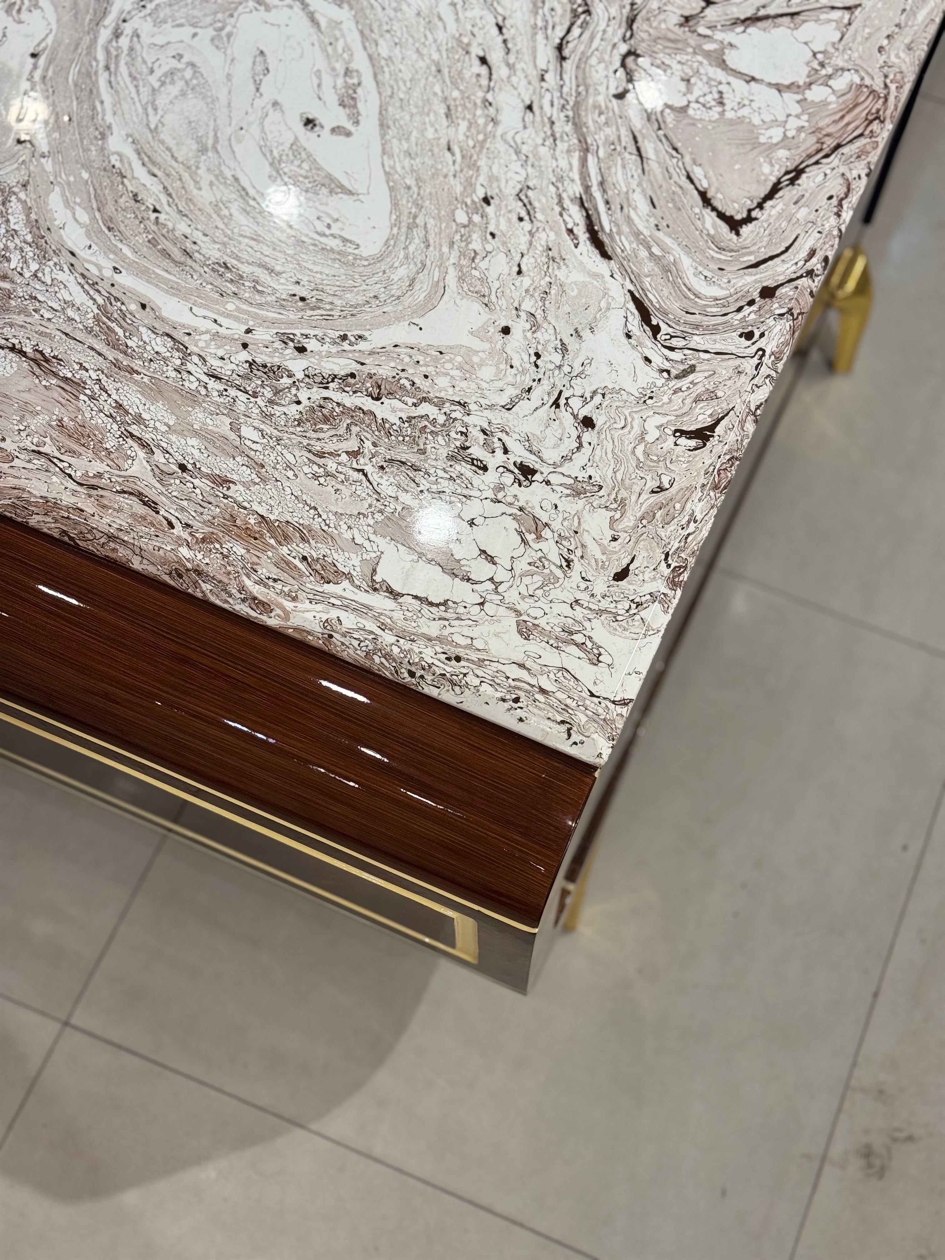 Modern Luxury Marble Top Coffee Table with Gold Accents