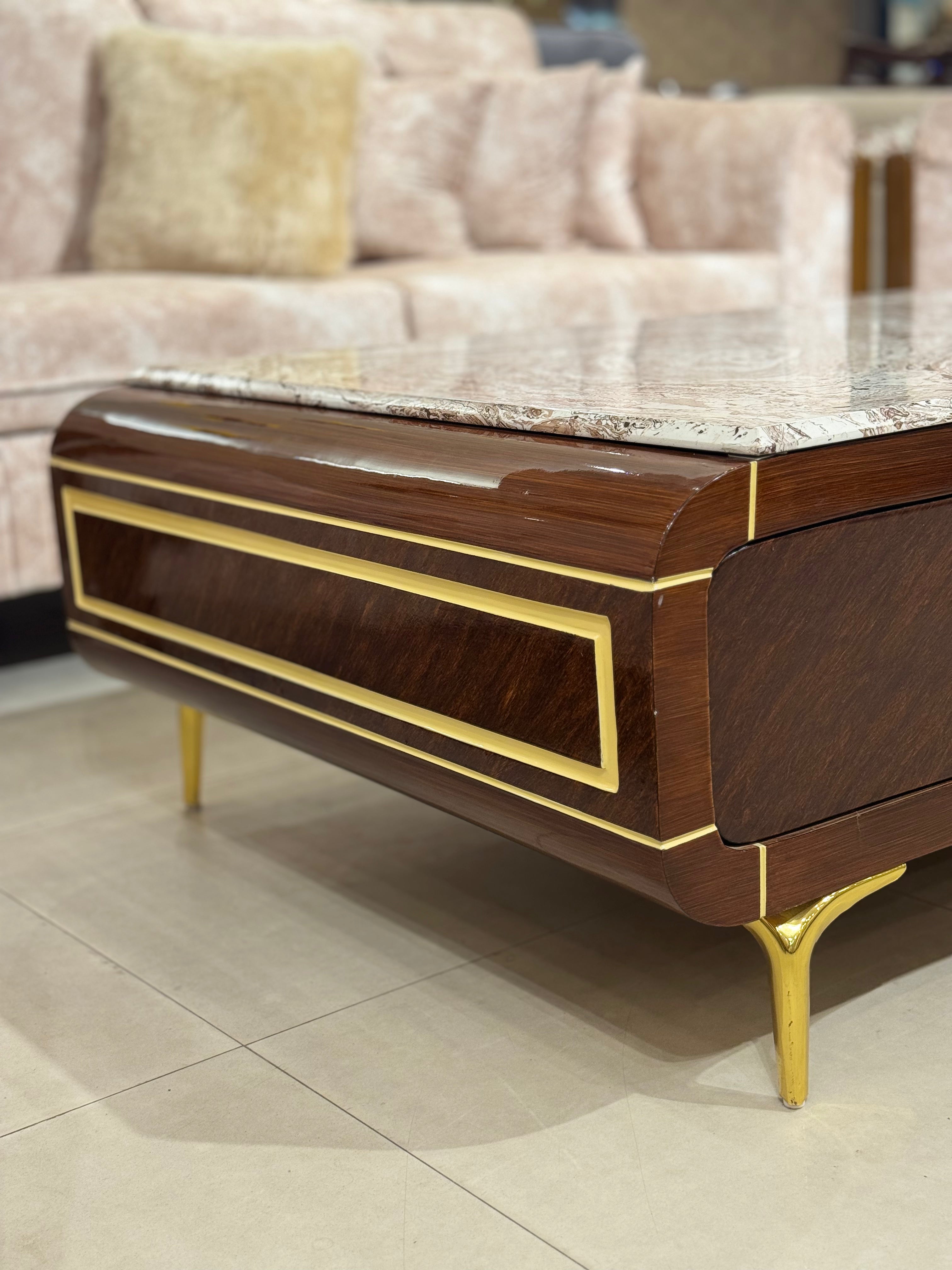 Modern Luxury Marble Top Coffee Table with Gold Accents