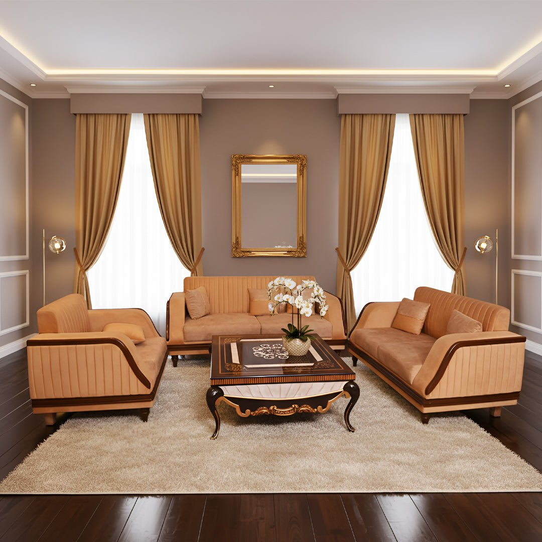 Elegant Brown Leather Sofa Set