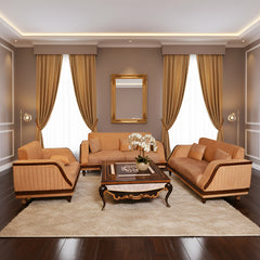 Elegant Brown Leather Sofa Set