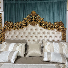 Royal Luxury Tufted Bed Set – Classic Gold & Cream Design