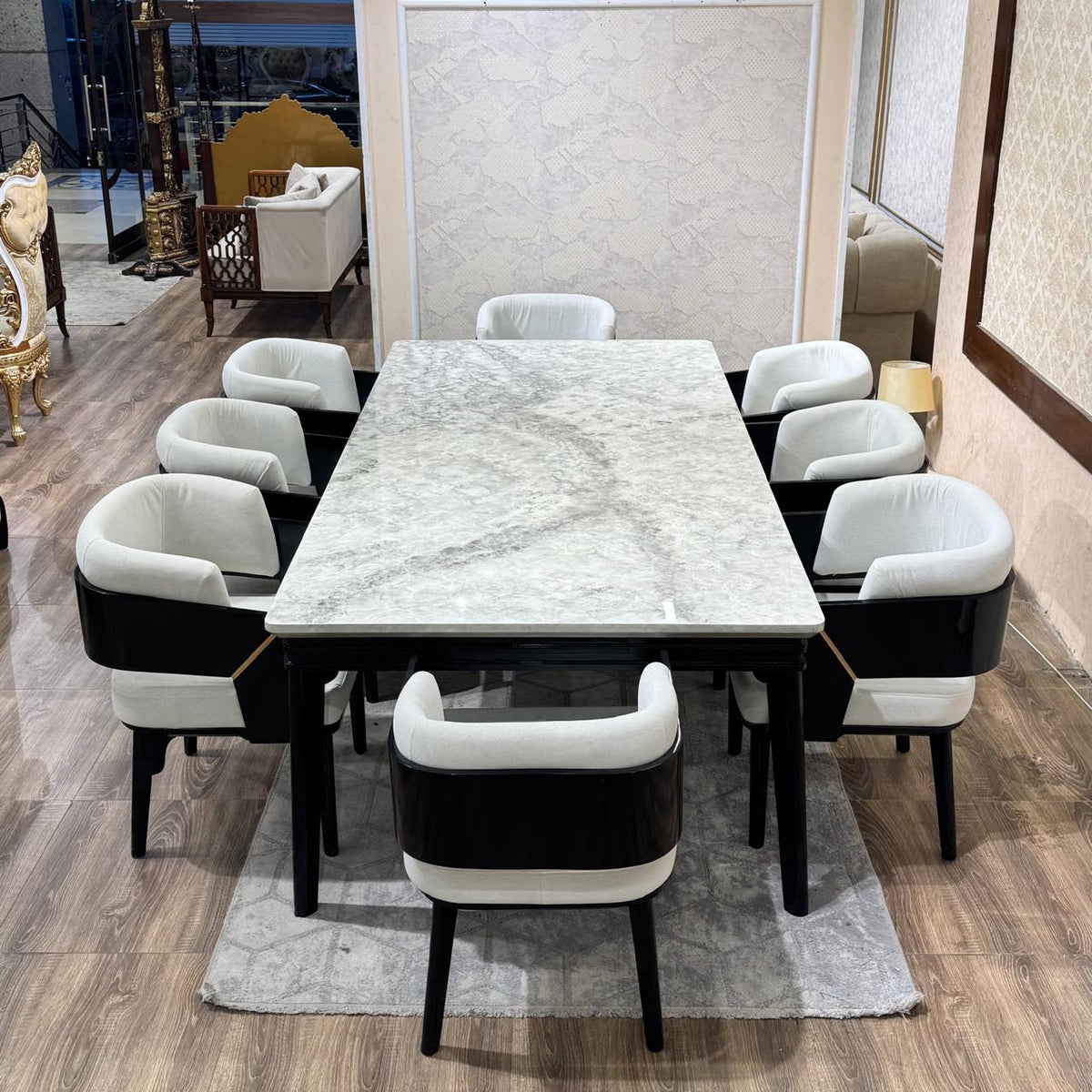 Luxury Modern Marble Top Dining Set with Upholstered Chairs