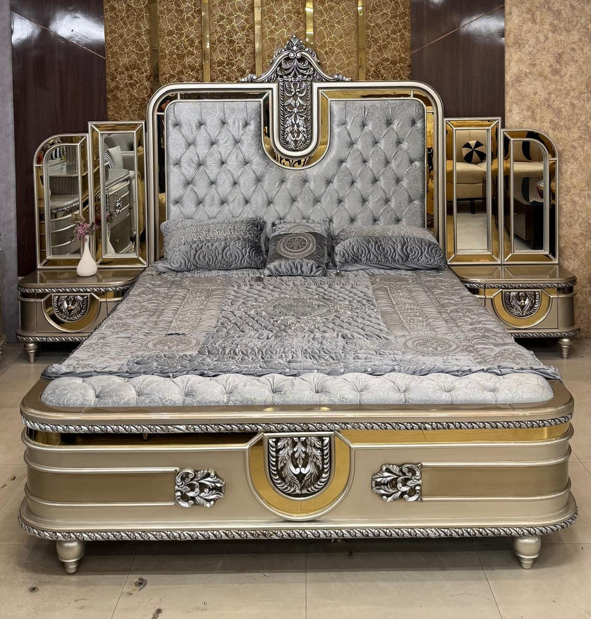 Luxury Grey Tufted Bed