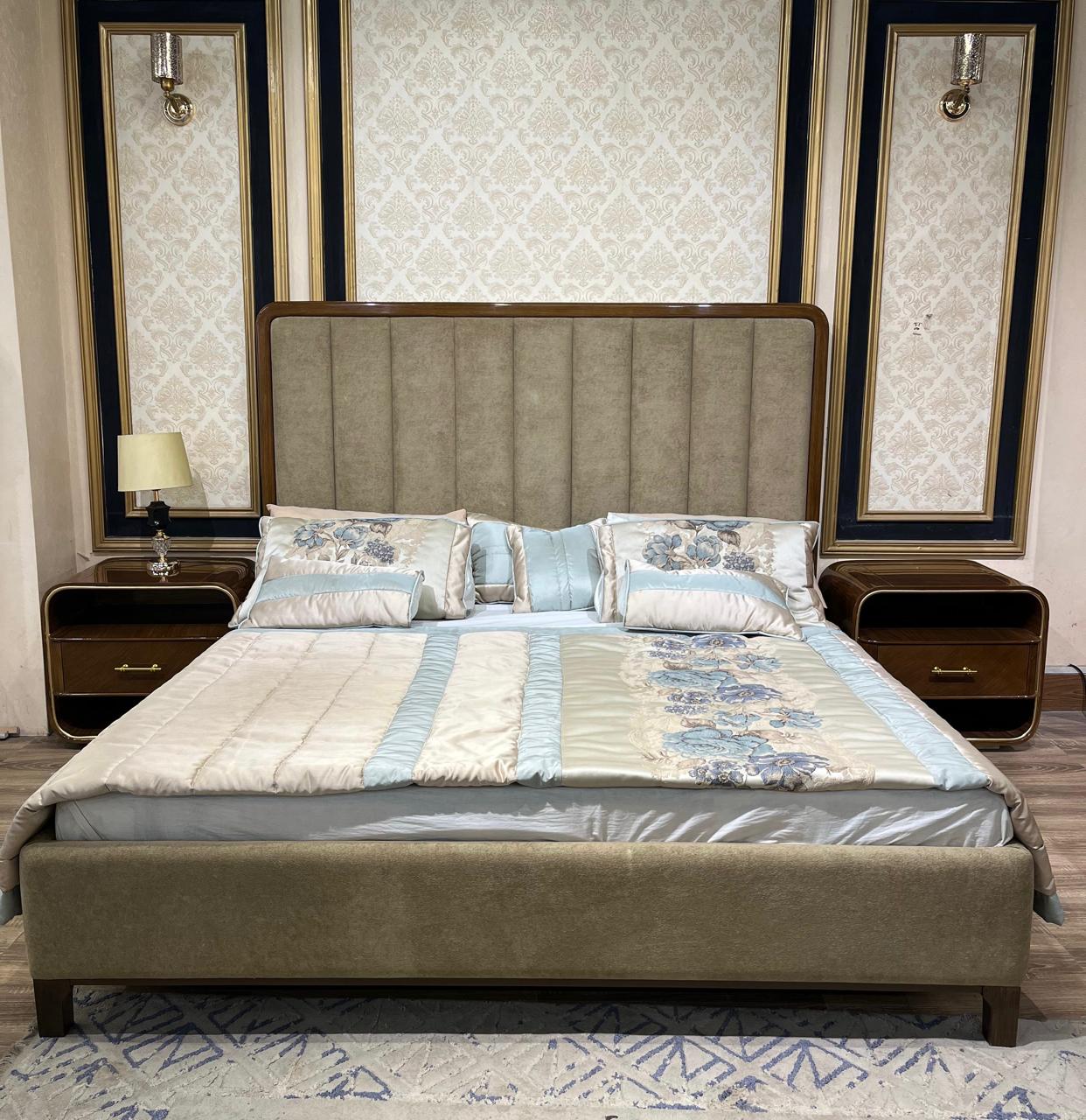 Luxury Vertical Panel Upholstered Bed with Side Tables