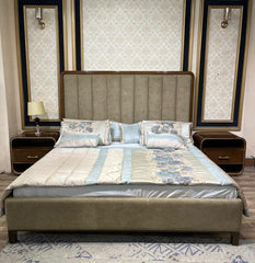 Luxury Vertical Panel Upholstered Bed with Side Tables