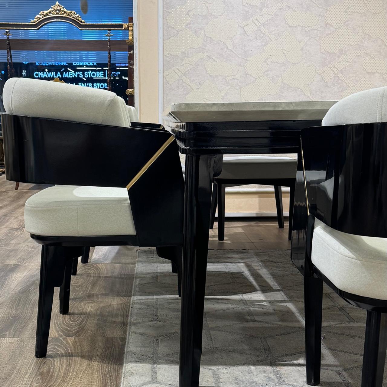 Luxury Modern Marble Top Dining Set with Upholstered Chairs