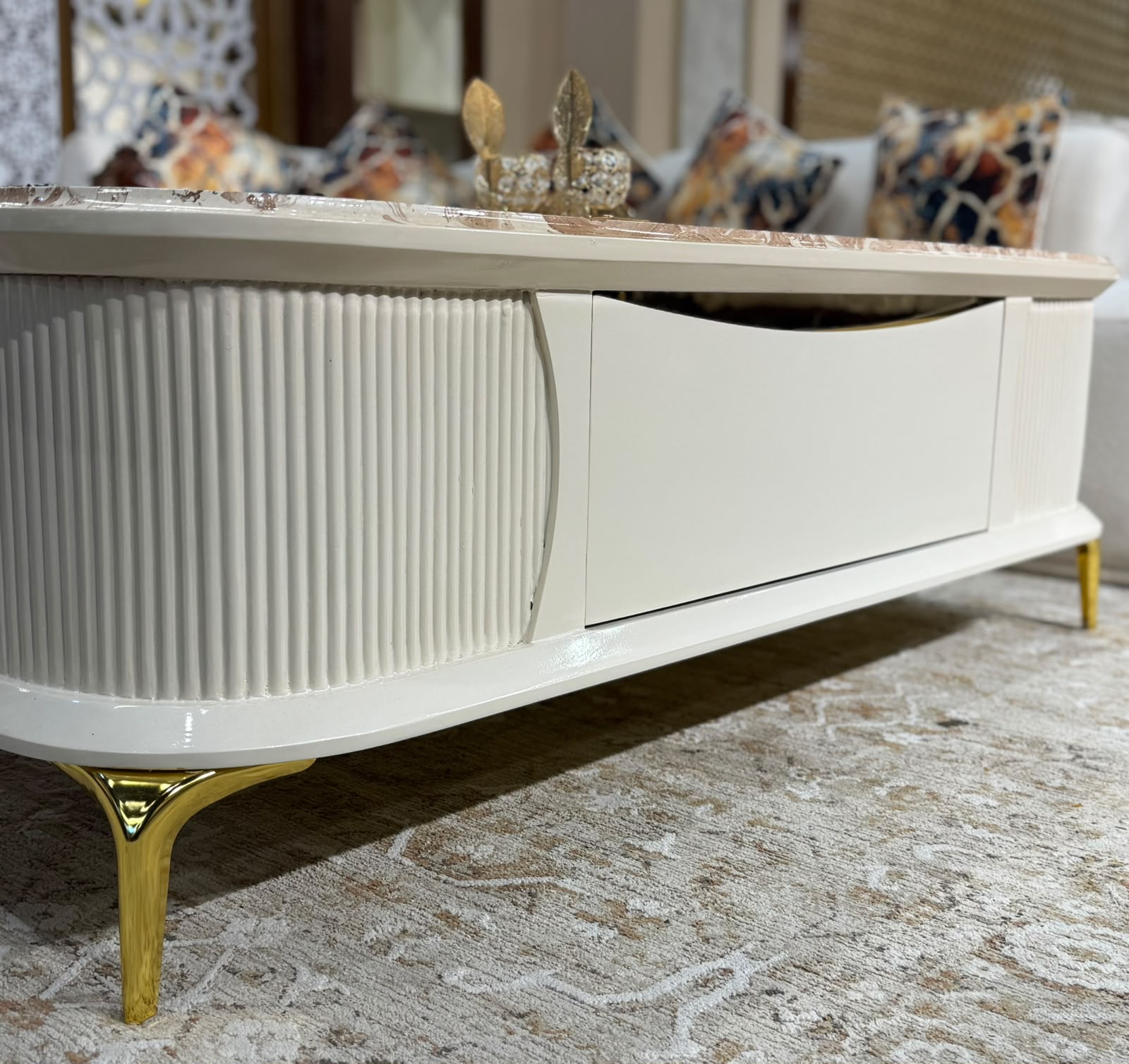 Luxury Marble Finish Oval Center Table
