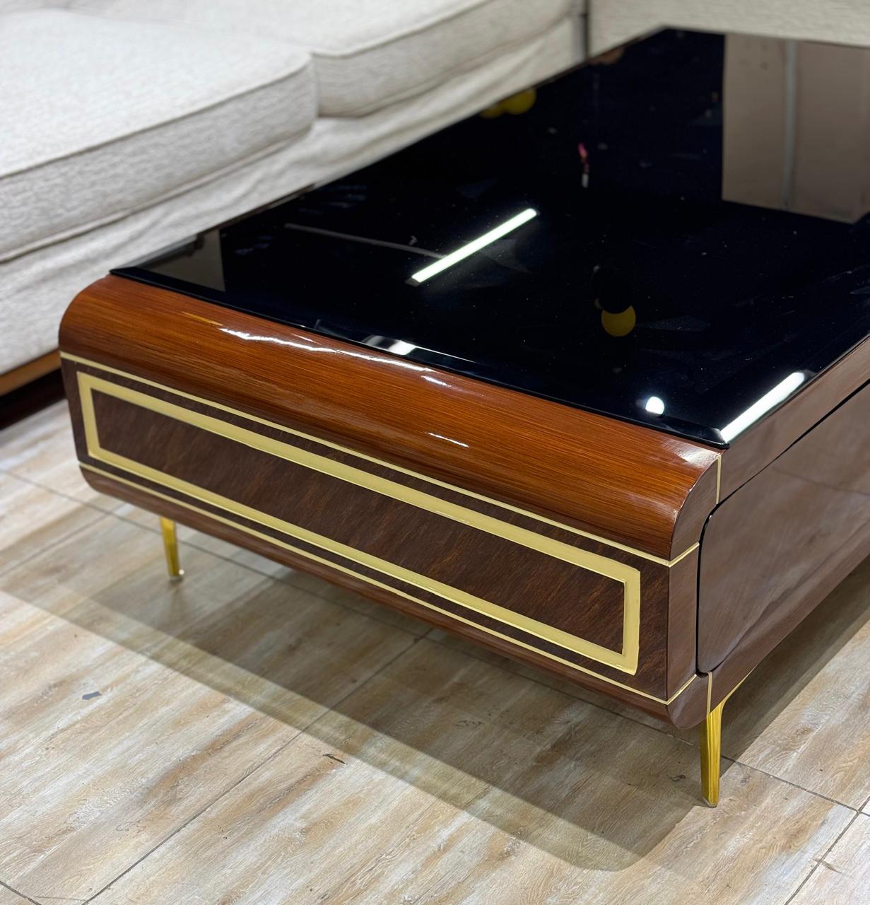Luxury Wooden Center Table with Black Glass Top | KSF Furniture