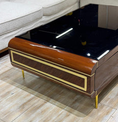 Luxury Wooden Center Table with Black Glass Top | KSF Furniture