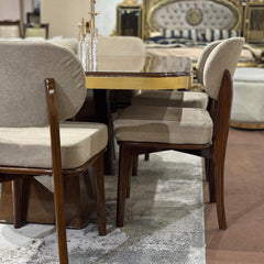 Modern Walnut Dining Set with Upholstered Chairs