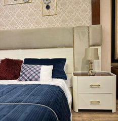 Modern White Upholstered Bed with Side Tables