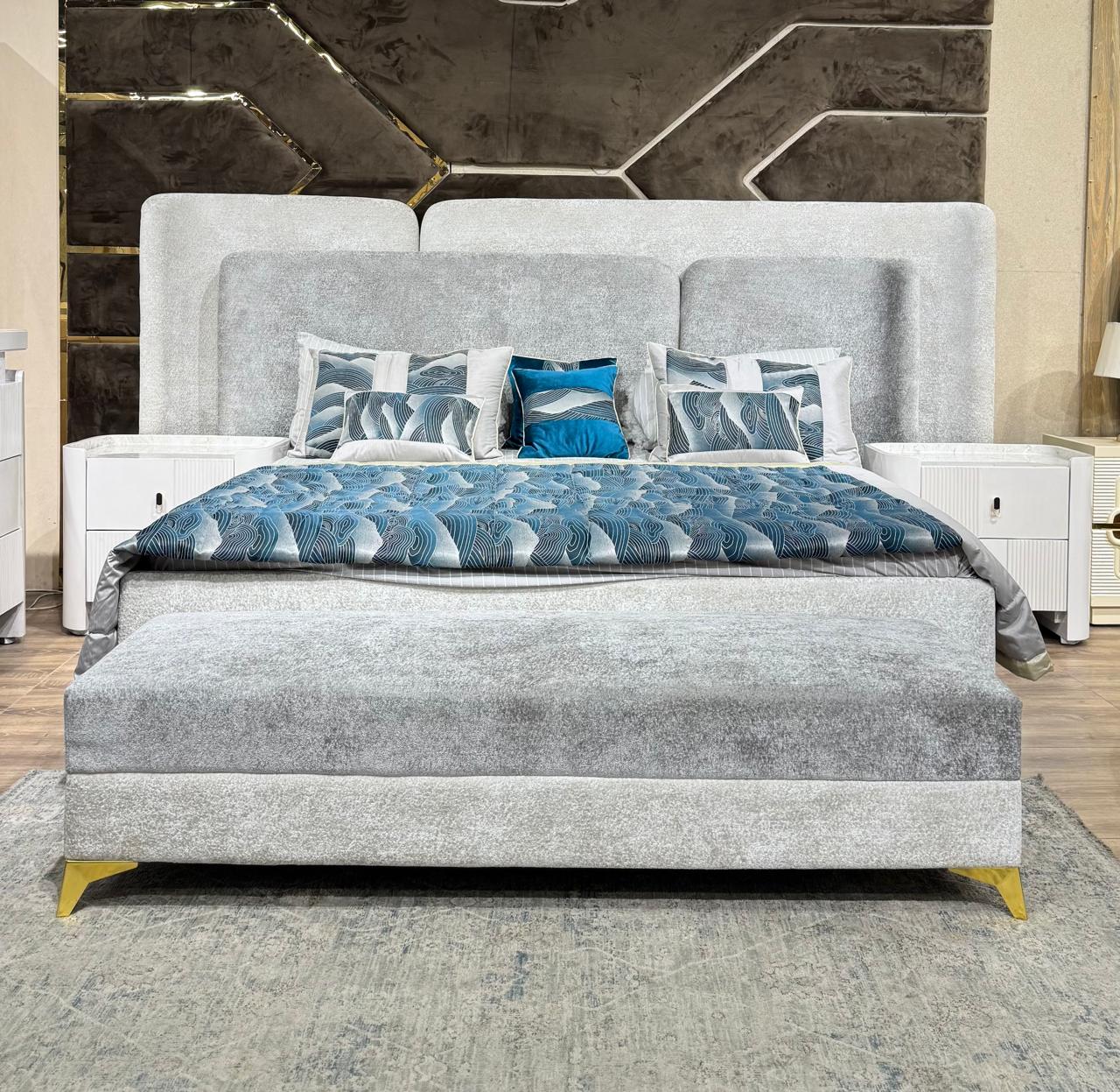 Modern Grey Fabric Panel Bed