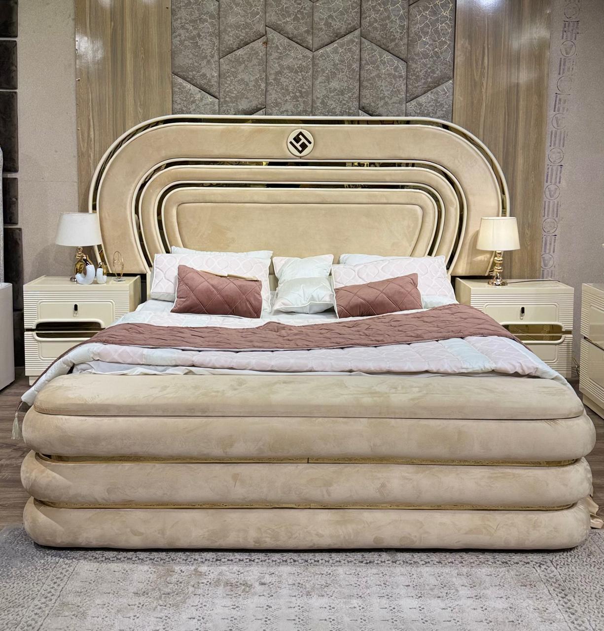 Luxury Beige Upholstered Bed