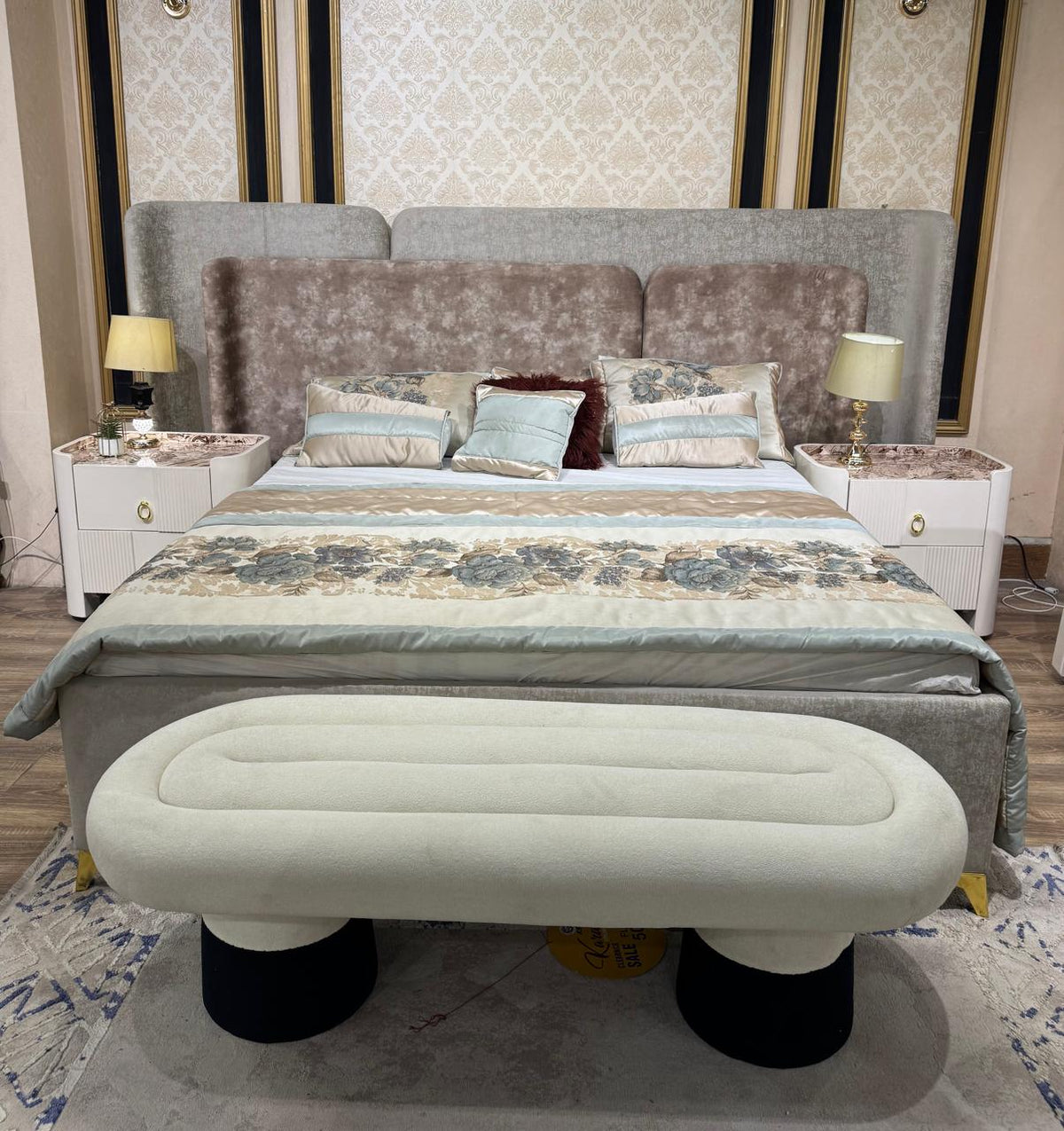 Modern Grey Velvet Upholstered Bed