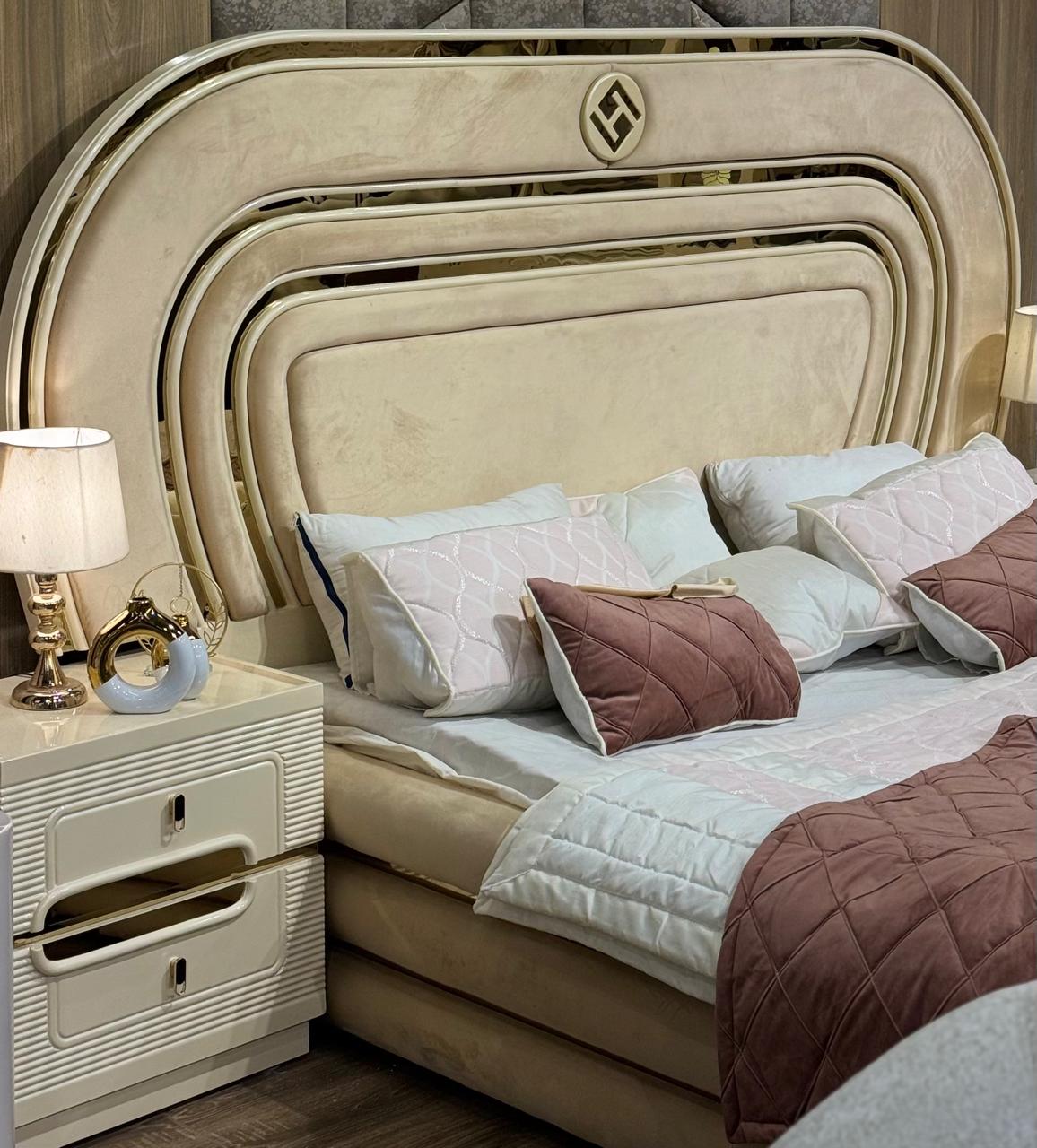 Luxury Beige Upholstered Bed
